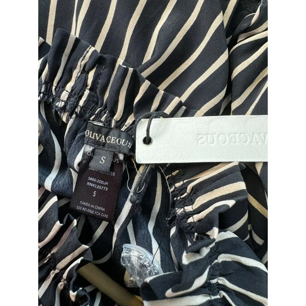 Olivaceous Small Jumpsuit Striped Short Sleeve Polyester Ruffle Neckline NWT